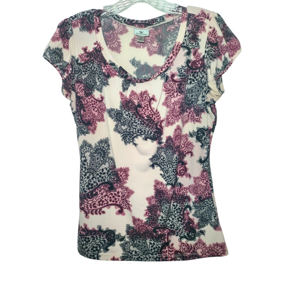 Worthington Womens Cap Sleeve Scoop neck Floral Blouse Pink Size Medium - Picture 10 of 12